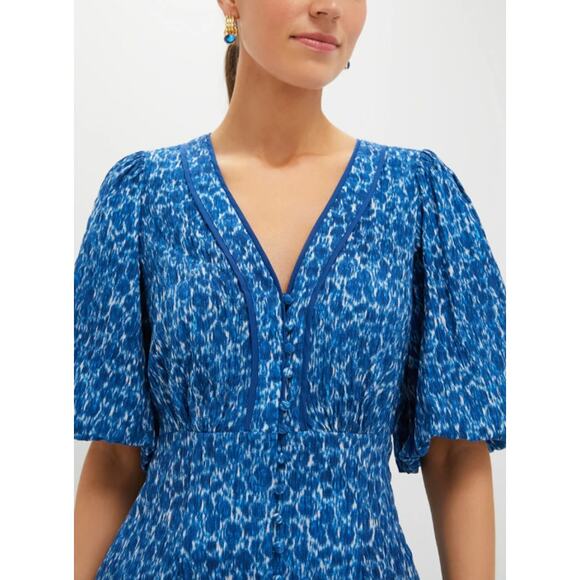 Tuckernuck Seaport Blue Dana Midi Dress Short Sleeves Pockets V-Neck, Large (L) - Picture 3 of 12